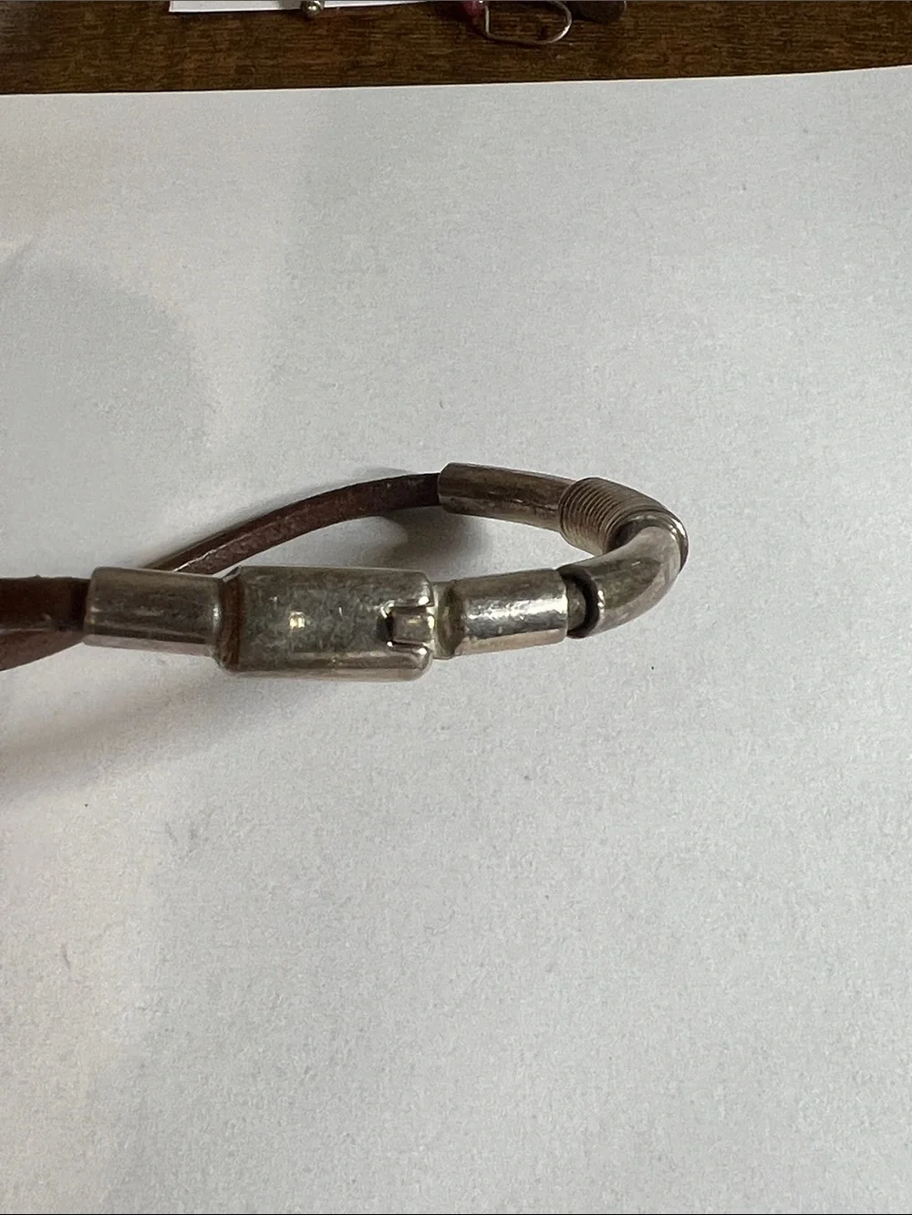 Men’s Brown Leather Bracelet with 925 Silver-Tone Coil Accent
